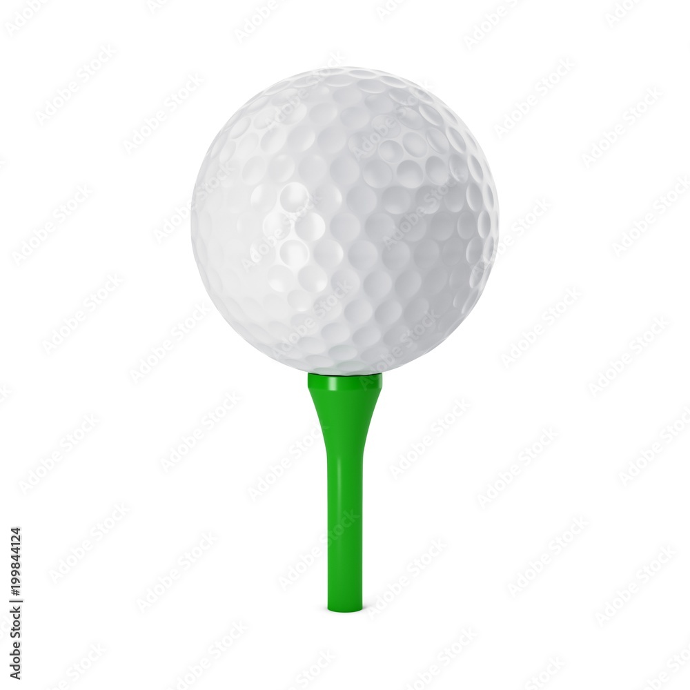 3D rendering golf ball on green tee isolated on white 3D rendering golf ball on green tee isolated on white