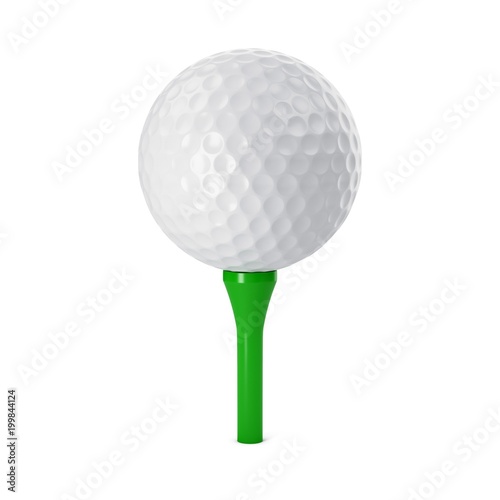 3D rendering golf ball on green tee isolated on white