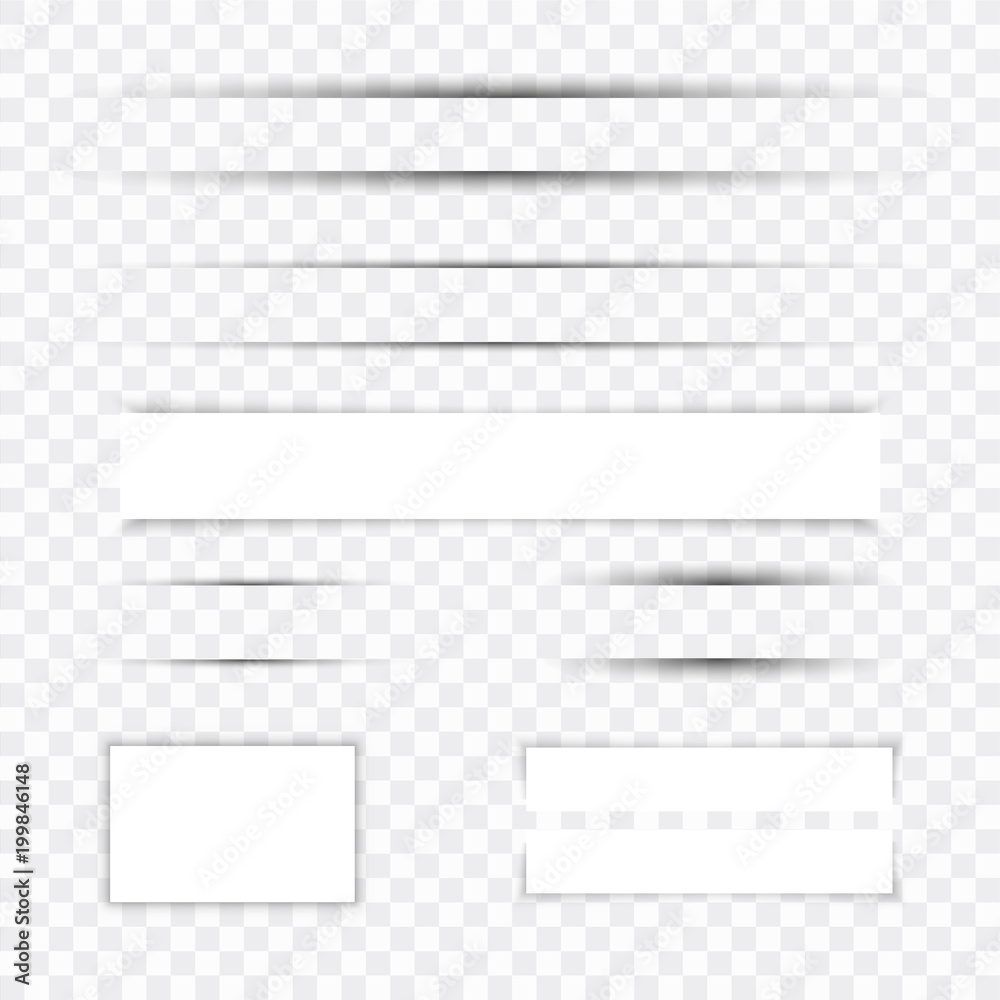 Realistic paper shadow effect set. Web banner. Element for advertising and promotional message isolated on transparent background. Vector illustration. Realistic paper shadow effect set. Web banner. Element for advertising and promotional message isolated on transparent background. Vector illustration.