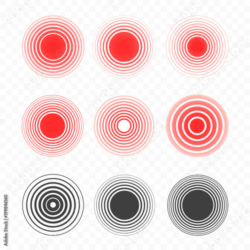 Pain circle set of bold and thin red ring. Symbol of pain. For your medical design. Vector illustration. Vector illustration isolated on background.