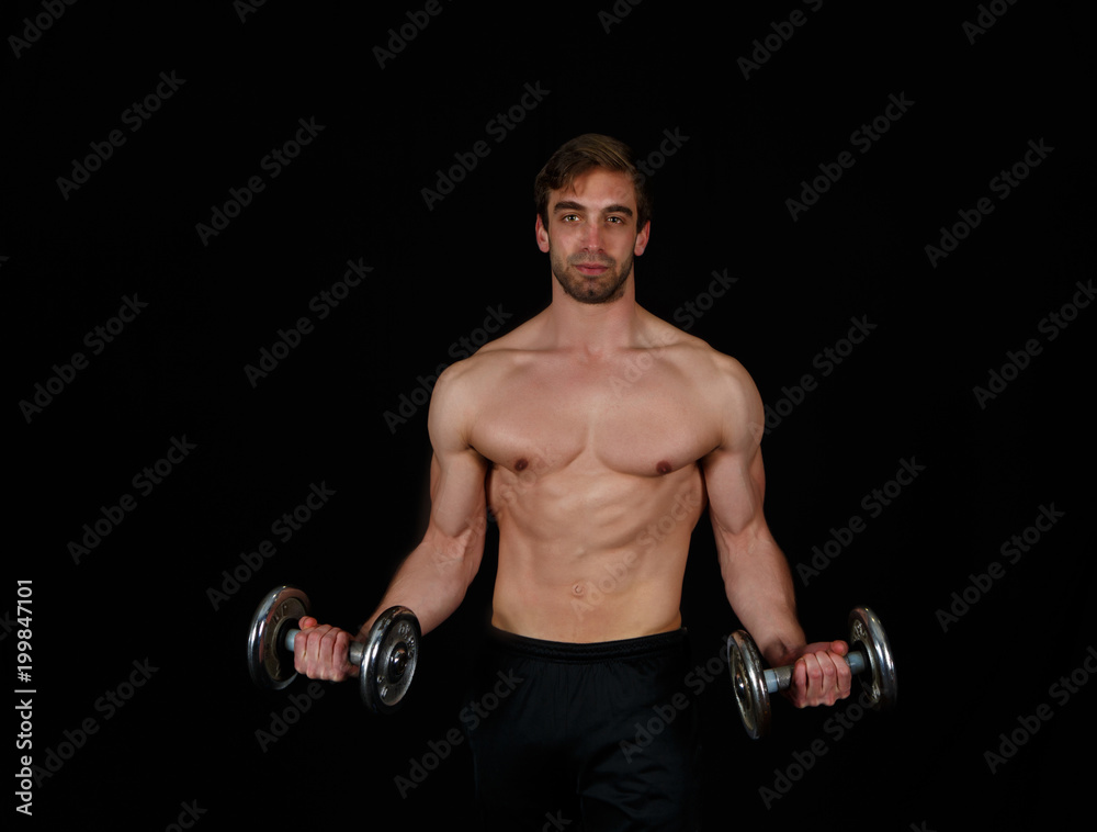 Bodybuilder with dumbbells