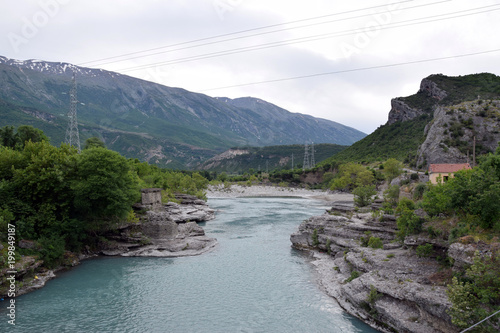 Vjosa river in Petran village. Municipality Permet, Albania photo