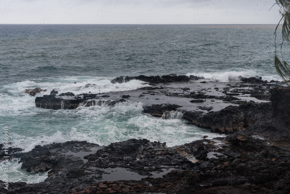 Spouting Horn at the southern tip of Kauai, Hawaii, in winter after a major rainstorm
