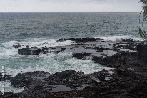 Spouting Horn at the southern tip of Kauai  Hawaii  in winter after a major rainstorm