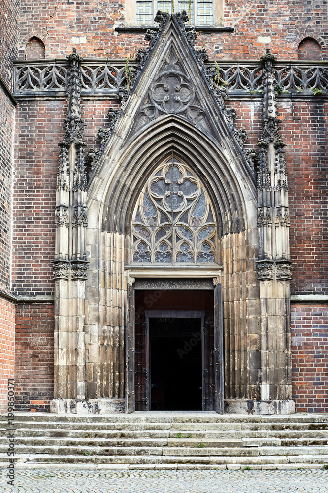 The gothic portal of the church in Legnica in Poland.
