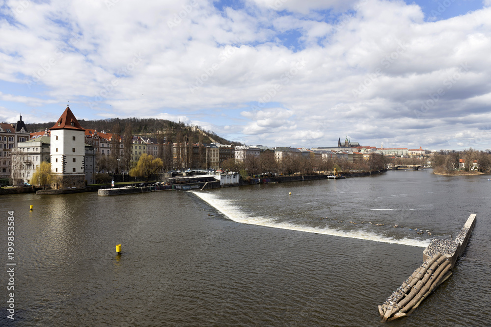 Obraz premium View on the spring Prague City above River Vltava, Czech Republic