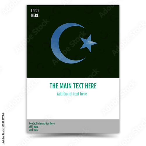 Crescent and five-pointed star the symbol of islam, annual report, cover design photo