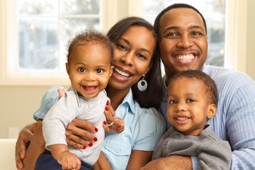 Happy family at home.