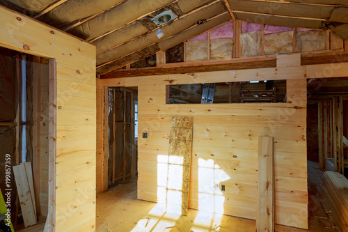 Construction of a new wooden house of wooden walls