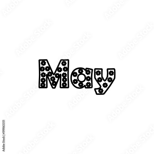 May icon. Written name of the month with different elements relating to the month icon.  Premium quality graphic design icon. One of the collection icons for websites