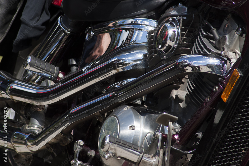 Shiny chrome motorcycle engine block Chopper. Shiny chrome motorcycle engine block Chopper.