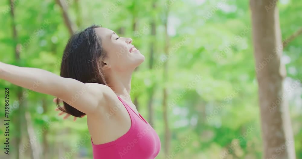 woman feel free in forest woman feel free in forest