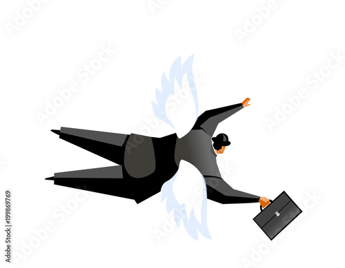 Rear view of man flying 