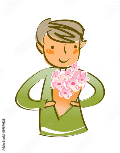 Close-up of man holding bouquet