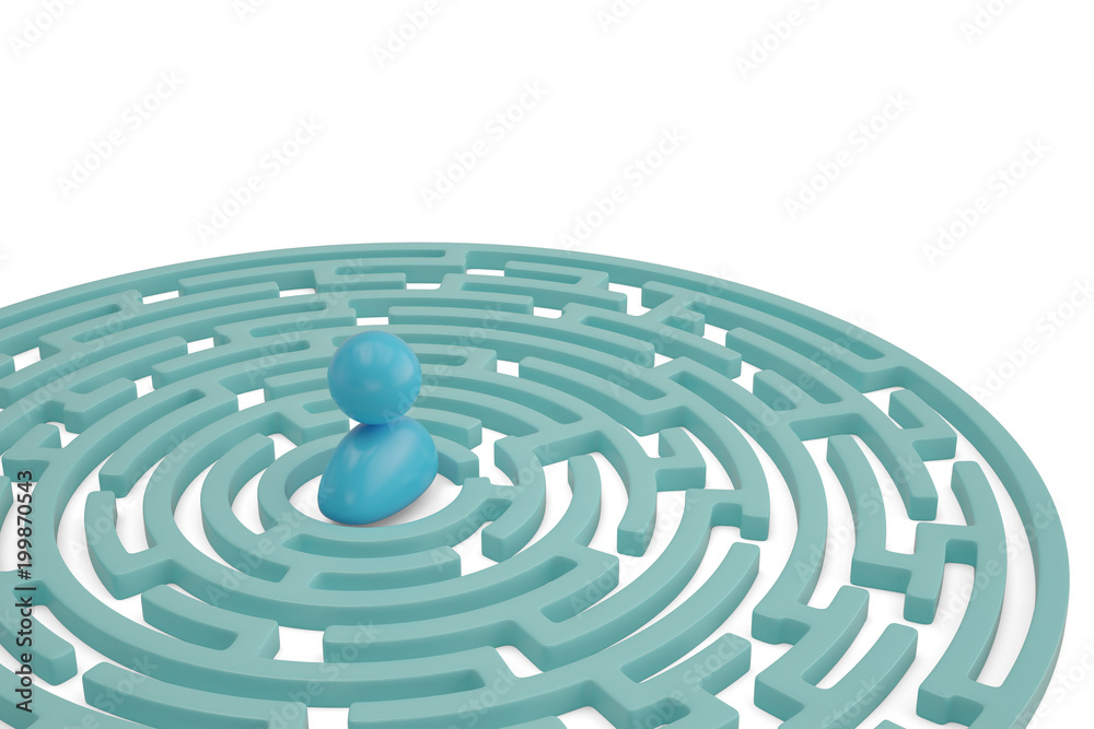 A blue sketch man in maze center. 3D illustration. A blue sketch man in maze center. 3D illustration.