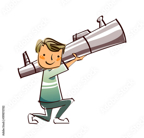 Close-up of boy holding missile