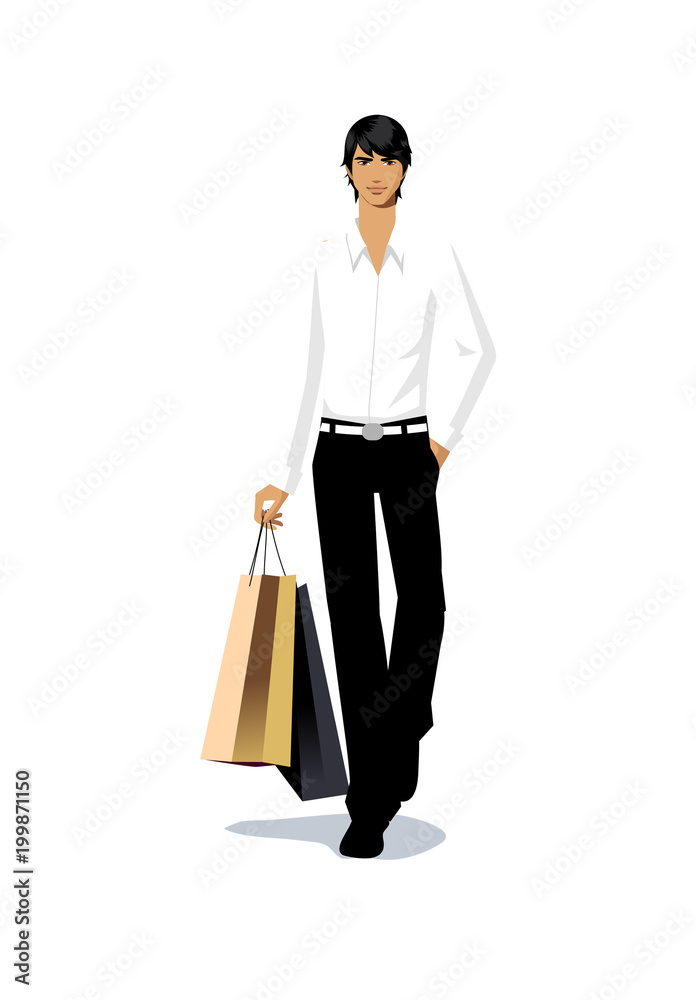 Close-up of man holding shopping bag