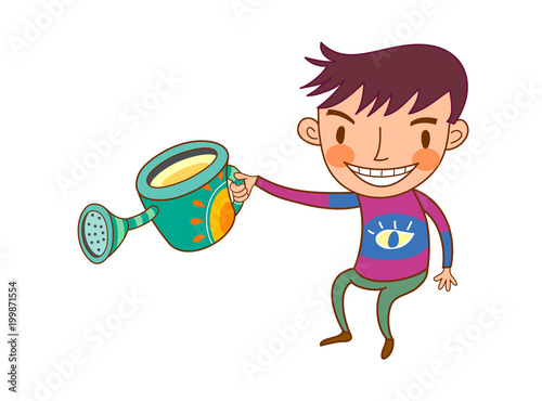 Close-up of boy holding watering can