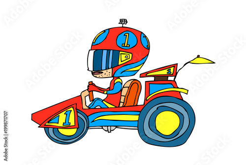 Side view of boy sitting in car