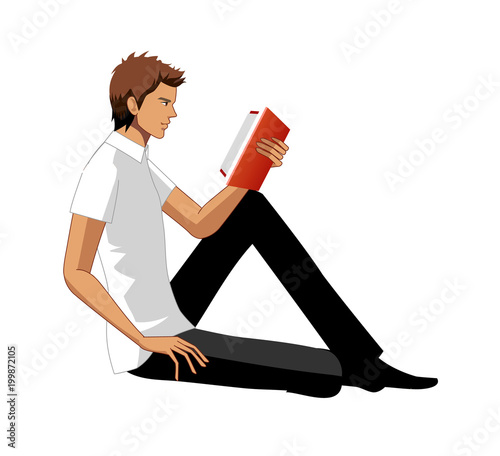 Side view of man reading book