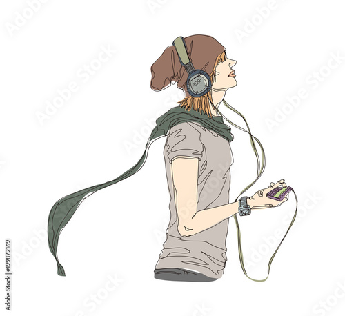 Side view of man listening music