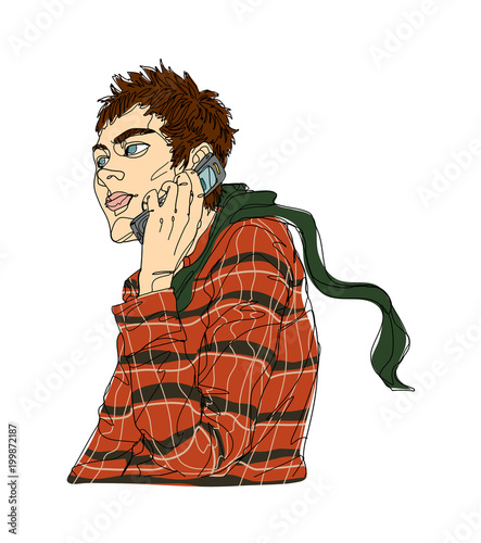 Side view of man holding mobile phone