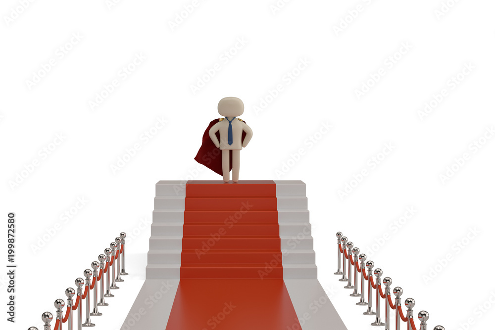 A character on the podium with red carpet isolated on white background. 3D illustration.
