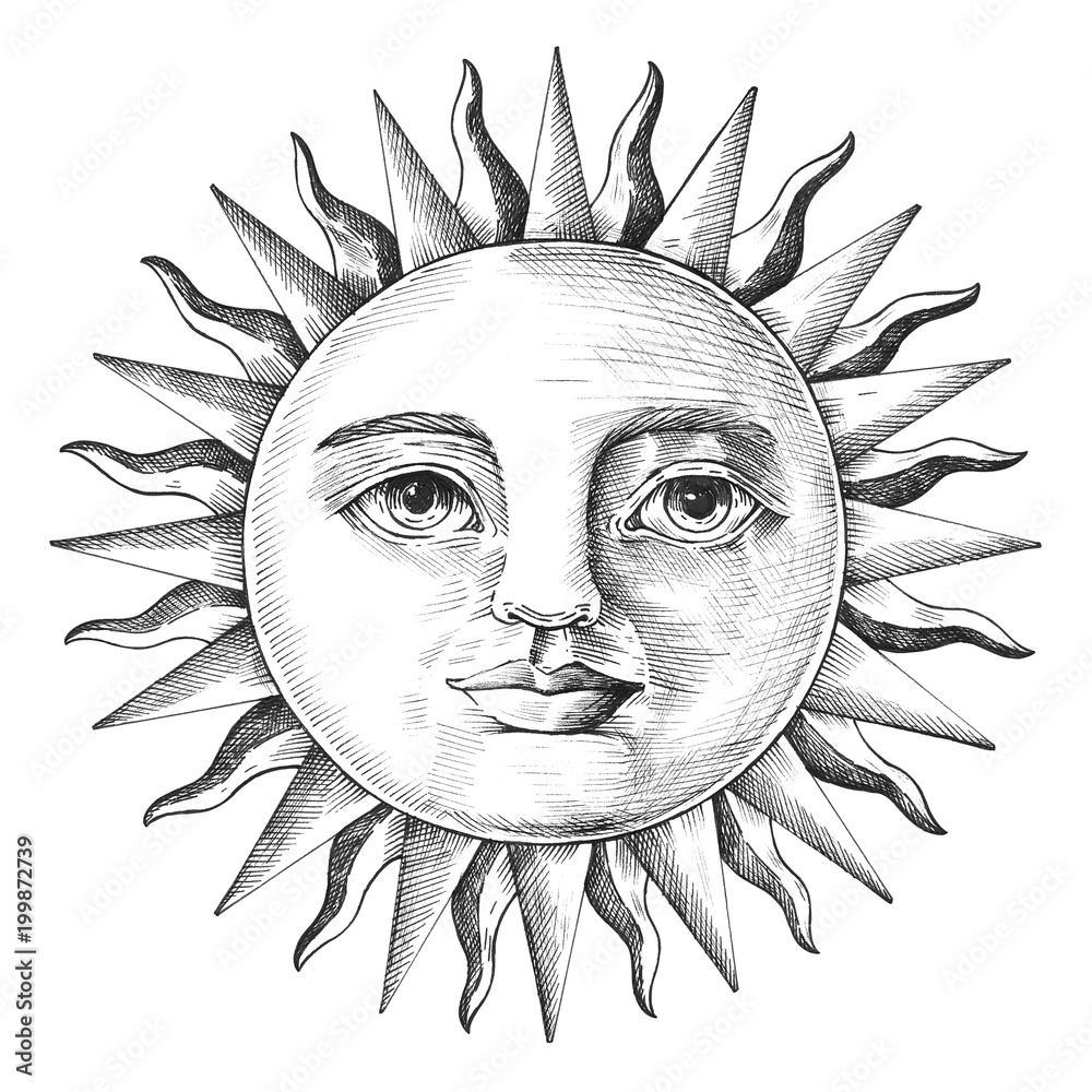 Hand drawn sun with face Hand drawn sun with face