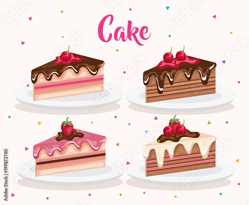 set cake portions icons vector illustration design