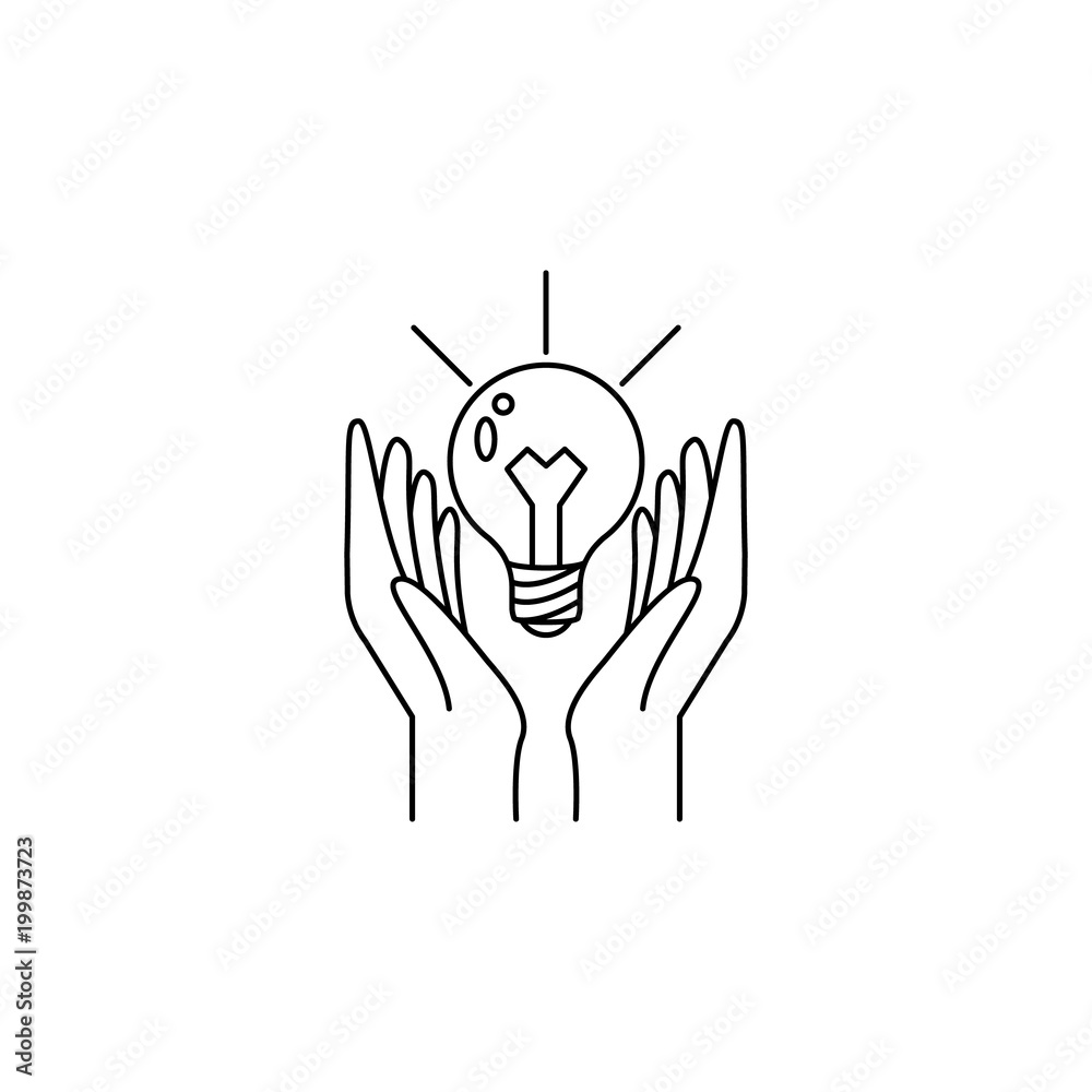 hands and a light bulb icon. Element of idea and solutions for mobile concept and web apps. Thin line icon for website design and development, app development. Premium icon hands and a light bulb icon. Element of idea and solutions for mobile concept and web apps. Thin line icon for website design and development, app development. Premium icon