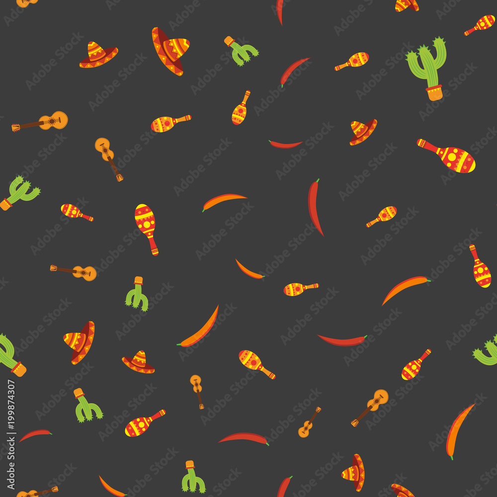 Seamless pattern with Traditional mexican elements. Vector.