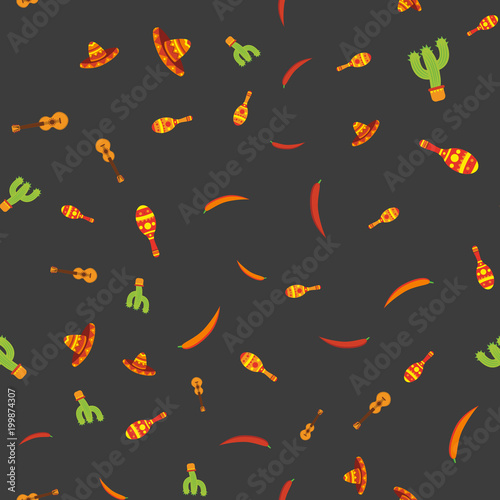 Seamless pattern with Traditional mexican elements. Vector.