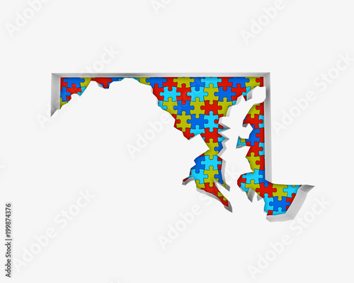 Maryland MD Puzzle Pieces Map Working Together 3d Illustration photo