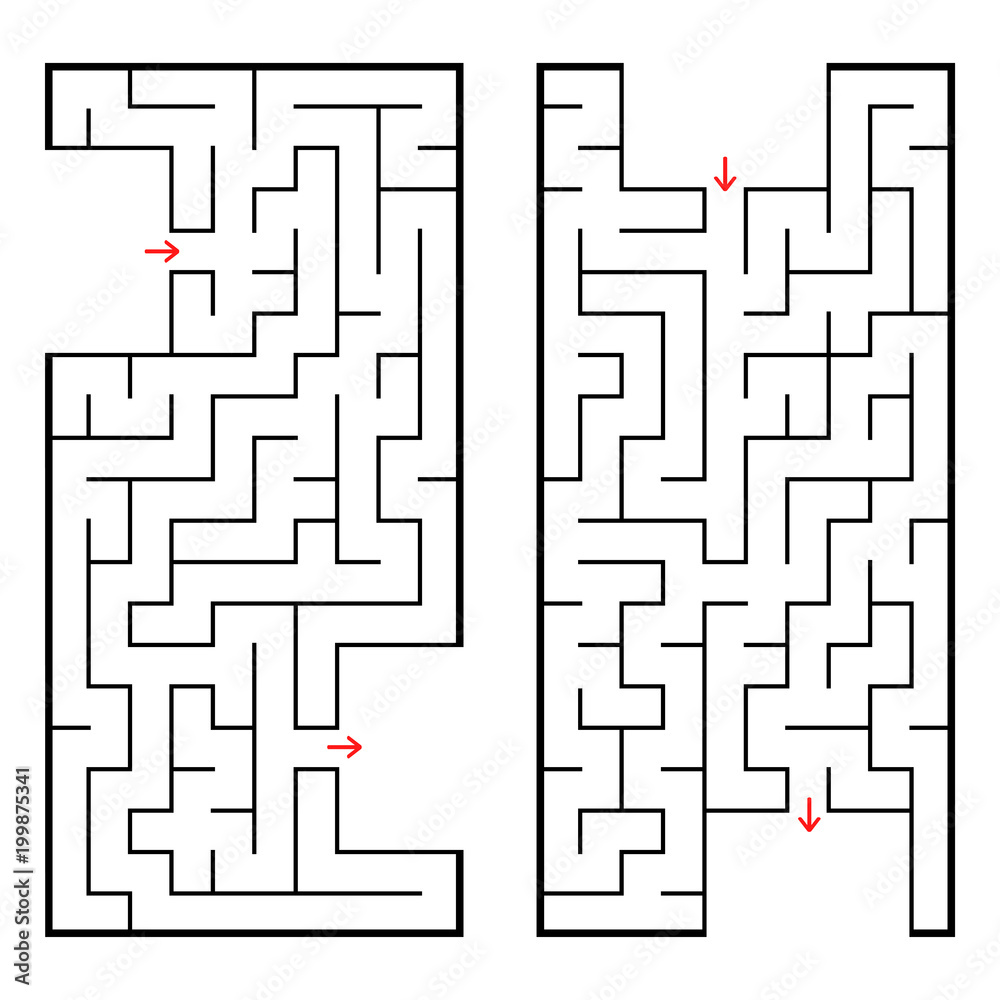 A set of two rectangular labyrinths. Simple flat vector illustration isolated on white background. With a place for your image.