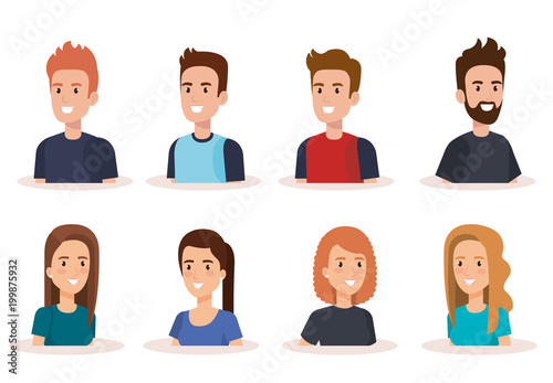 young people avatars characters vector illustration design