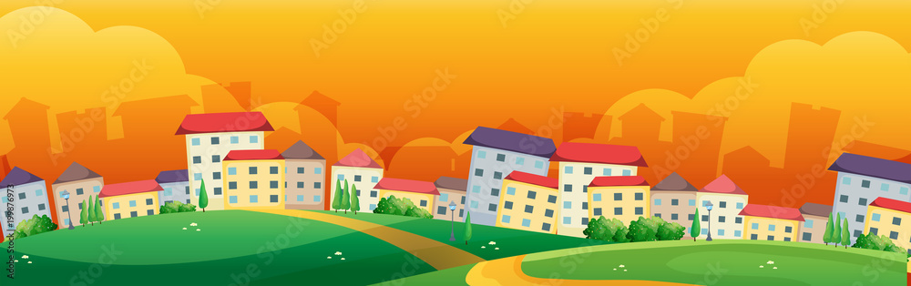 Background scene with buildings in the village