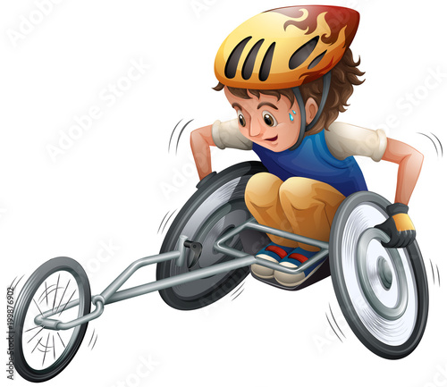 Boy on racing wheelchair