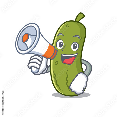 With megaphone pickle character cartoon style