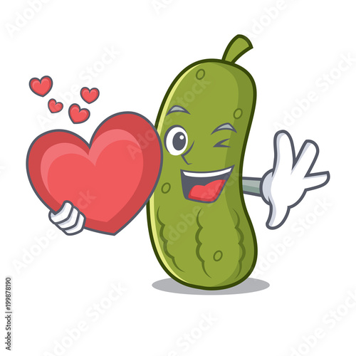 With heart pickle mascot cartoon style