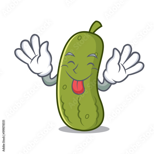 Tongue out pickle mascot cartoon style