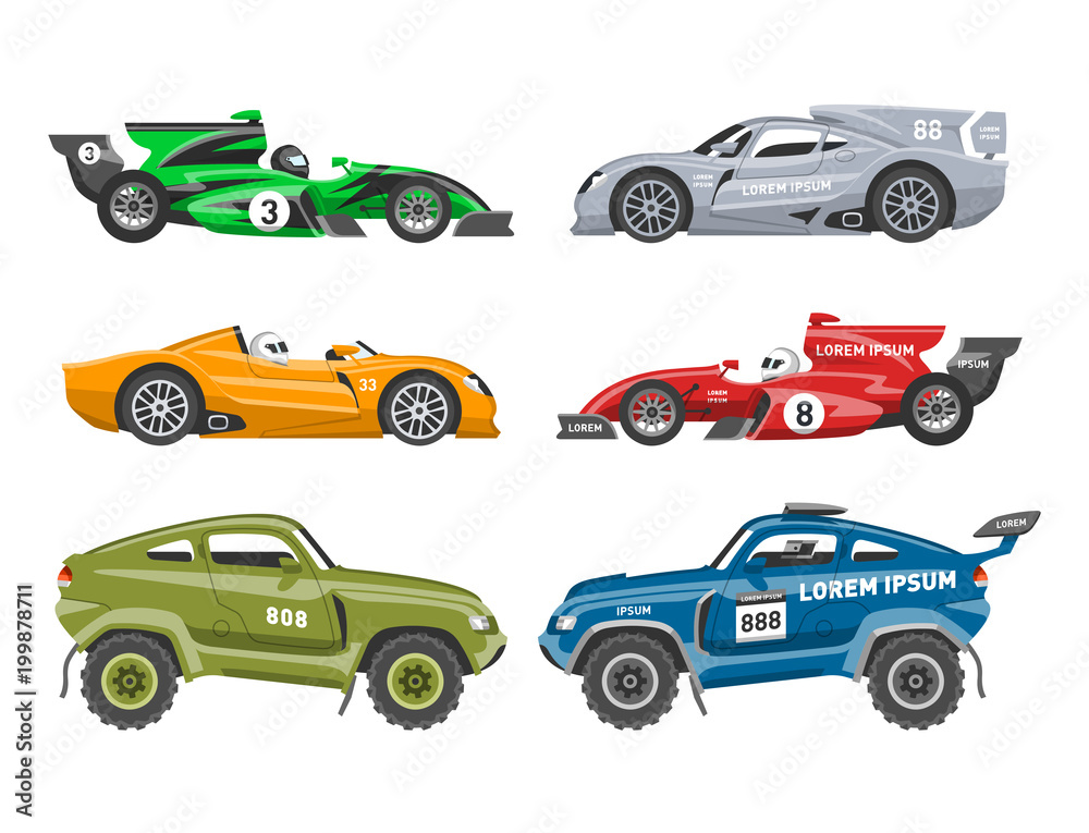 Φωτογραφία Sport race car vector speed automobile and offroad rally car colorful fast motor racing auto driver transport motorsport illustration