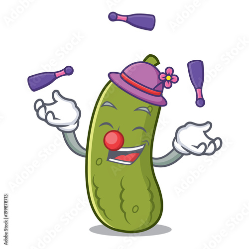 Juggling pickle mascot cartoon style