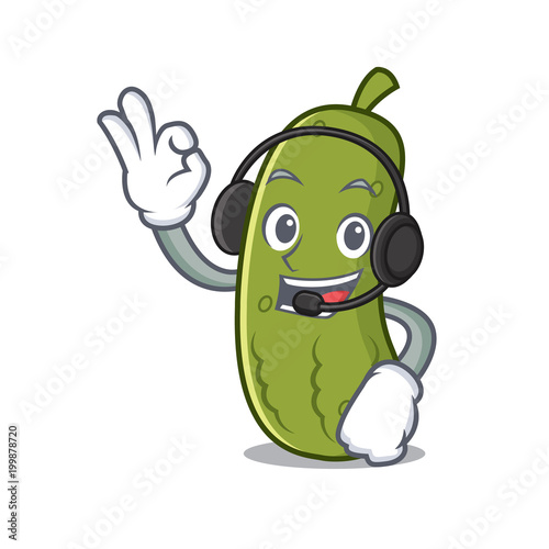 Headphone pickle mascot cartoon style