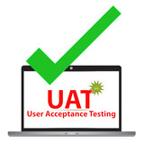 UAT or User Acceptance Testing for testing program in software development life cycle of concept design with illustration desion on isolated white background