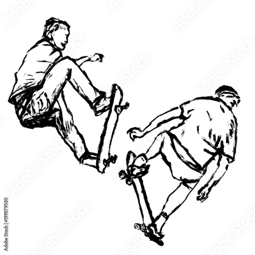 Two skater boys, ink illustration © Jill