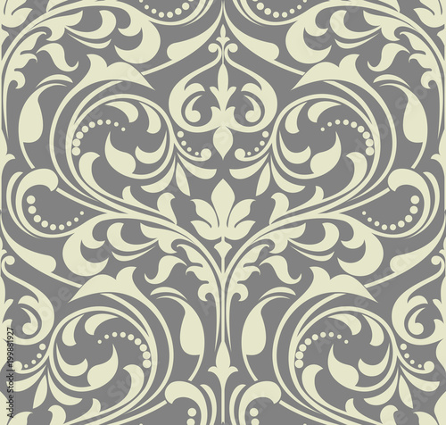 Wallpaper in the style of Baroque. A seamless vector background. Grey floral ornament. Graphic vector pattern
