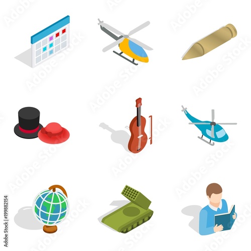 Specialty icons set, isometric style