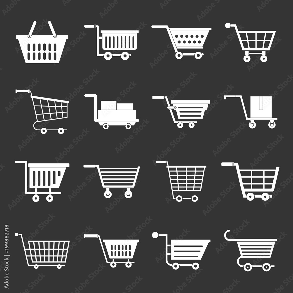 Shopping cart icons set grey vector