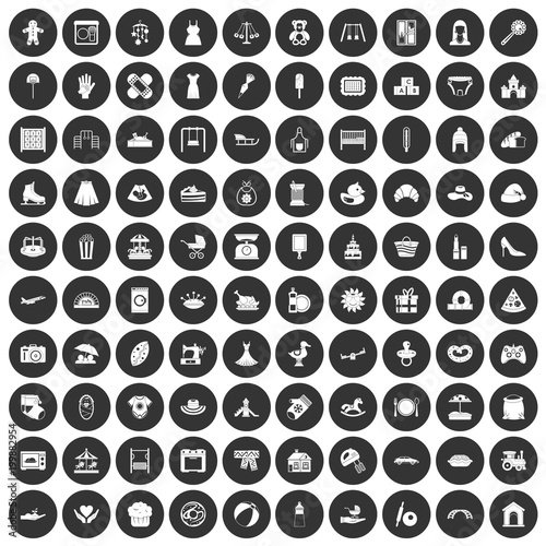 100 motherhood icons set black circle