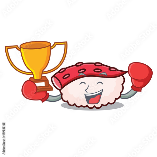 Boxing winner tako sushi mascot cartoon